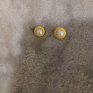 Gold-Tone Pearl Stud Earrings - Classic Women’s Jewelry